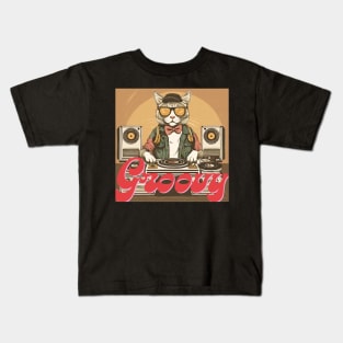 Groovy retro-style DJ chat Kids T-Shirt